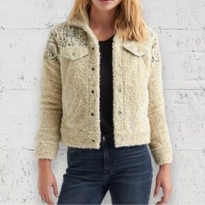 LUCKY BRAND TOMBOY TRUCKER Boho Sherpa Jacket Women Large